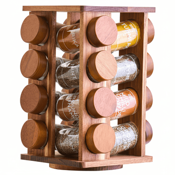 Puro Acacia Wood Revolving Spice Rack with 16 Jars