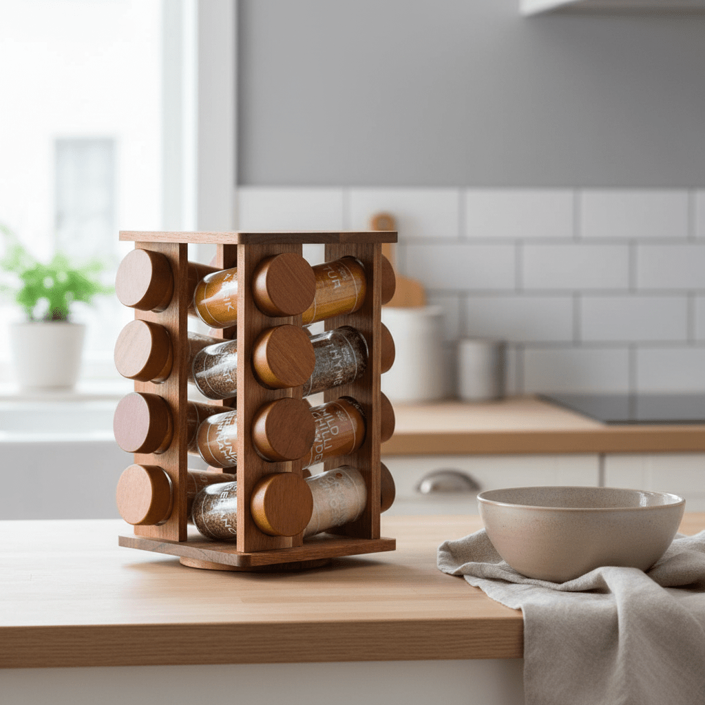 Puro Acacia Wood Revolving Spice Rack with 16 Jars
