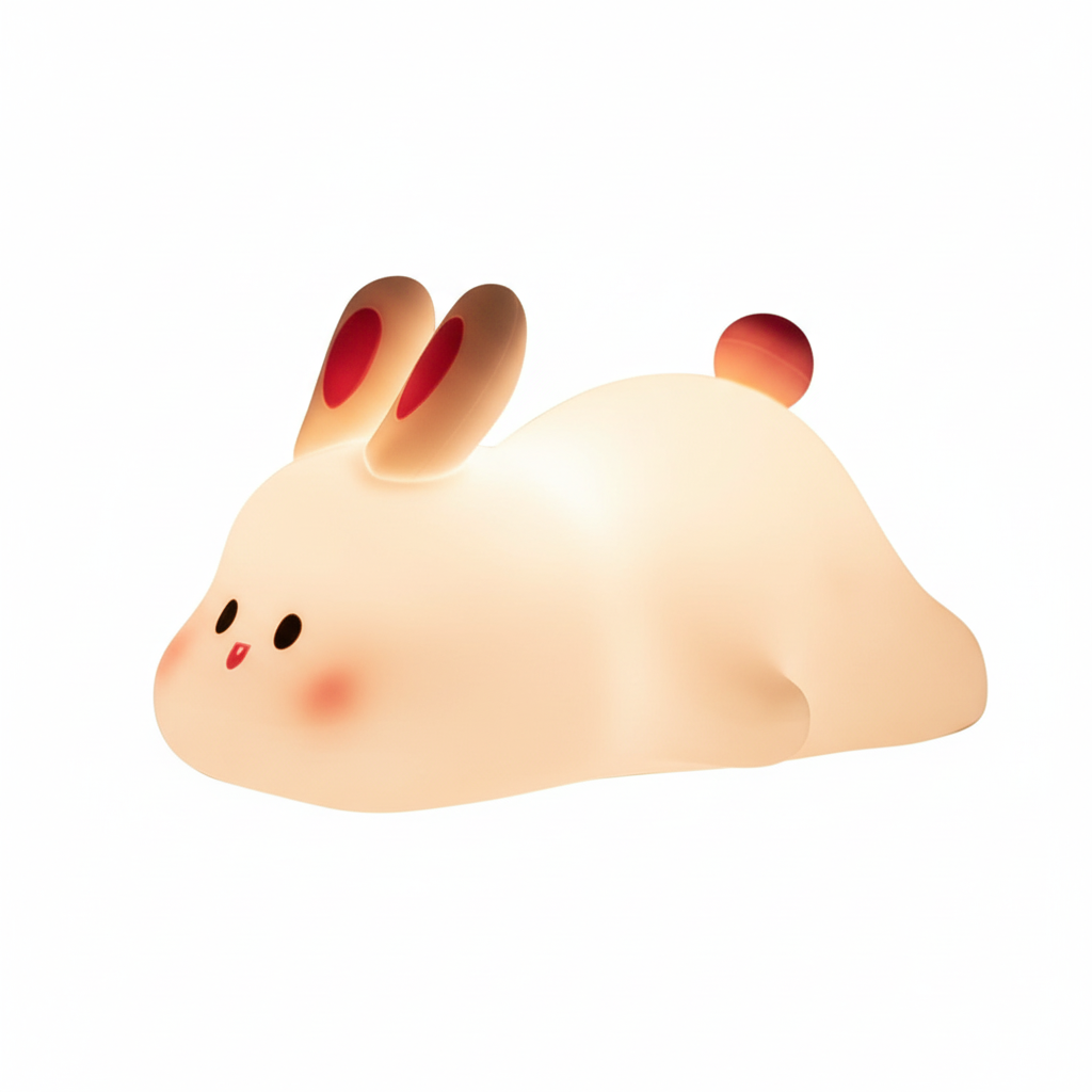 Cute LED Night Light Touch Sensor Cartoon Kid's Nightlights Big Face Rabbit Silicone Night Light Christmas Gift Bedside Lamp Home Decor
