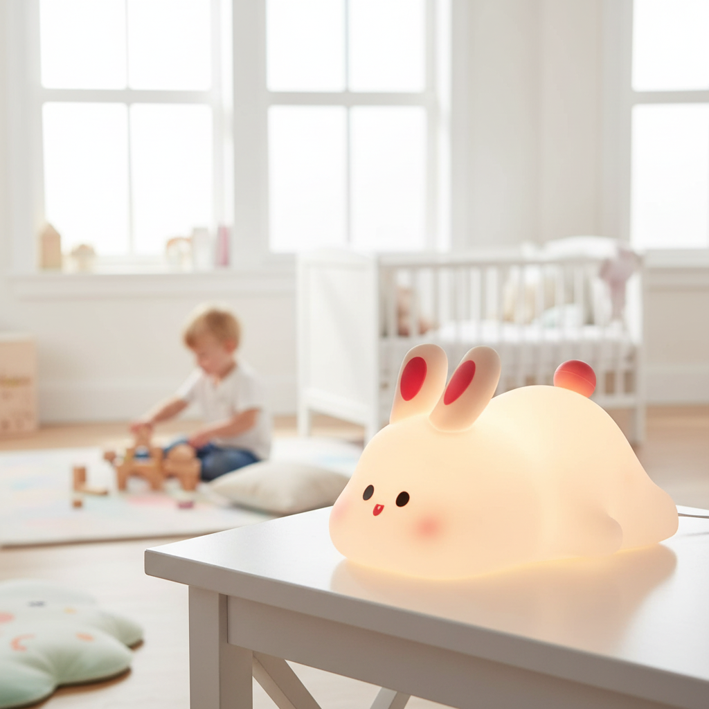 Cute LED Night Light Touch Sensor Cartoon Kid's Nightlights Big Face Rabbit Silicone Night Light Christmas Gift Bedside Lamp Home Decor
