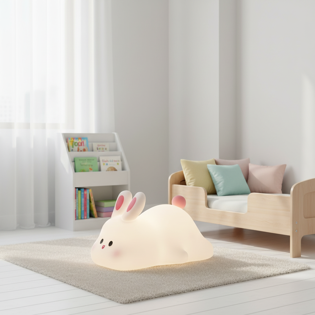Cute LED Night Light Touch Sensor Cartoon Kid's Nightlights Big Face Rabbit Silicone Night Light Christmas Gift Bedside Lamp Home Decor