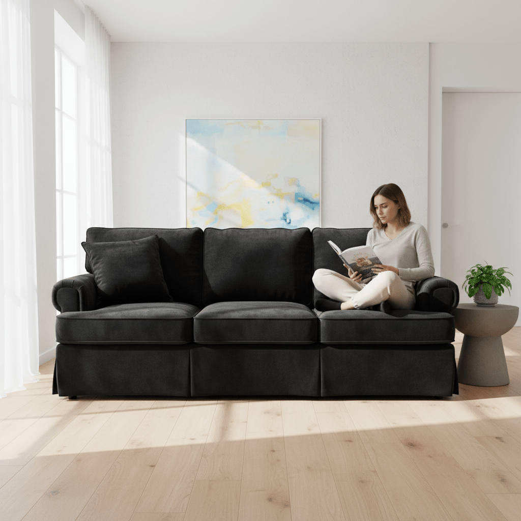 Ralph Three Seat Black Velvet Sofa