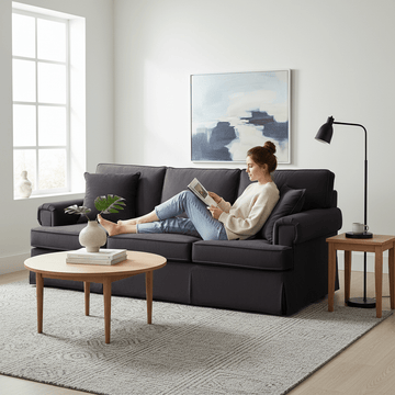 Ralph Three Seat Black Velvet Sofa