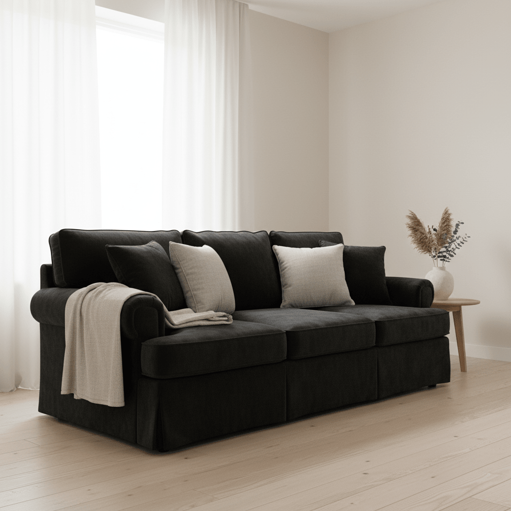 Ralph Three Seat Black Velvet Sofa