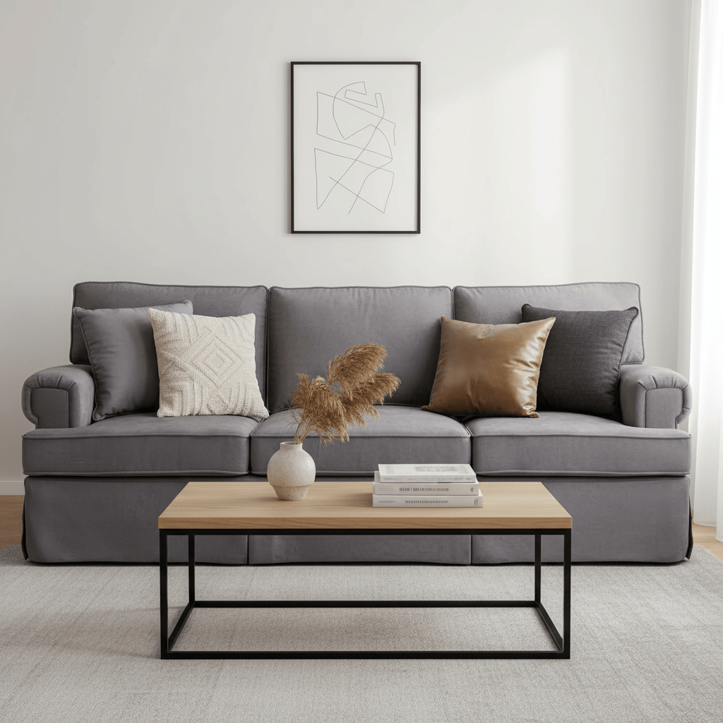 Ralph Three Seat Grey Velvet Sofa
