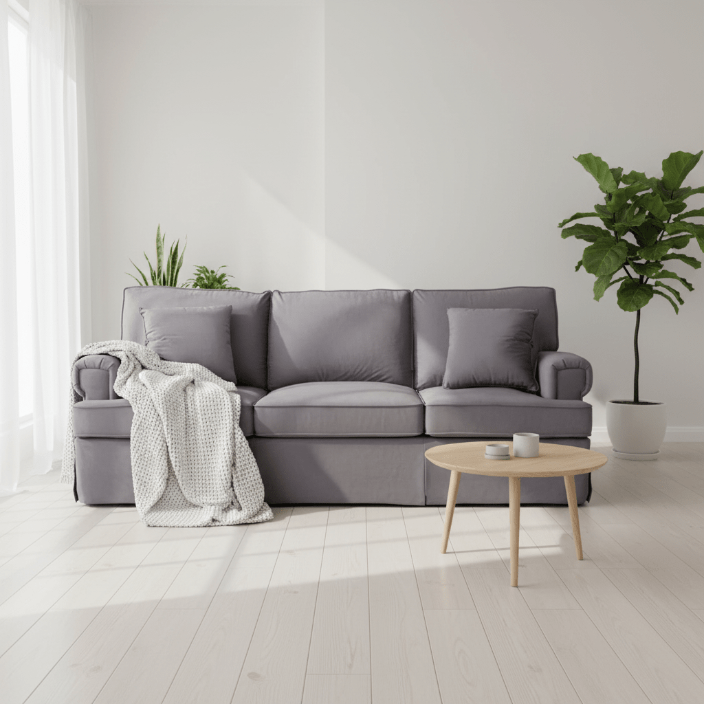 Ralph Three Seat Grey Velvet Sofa