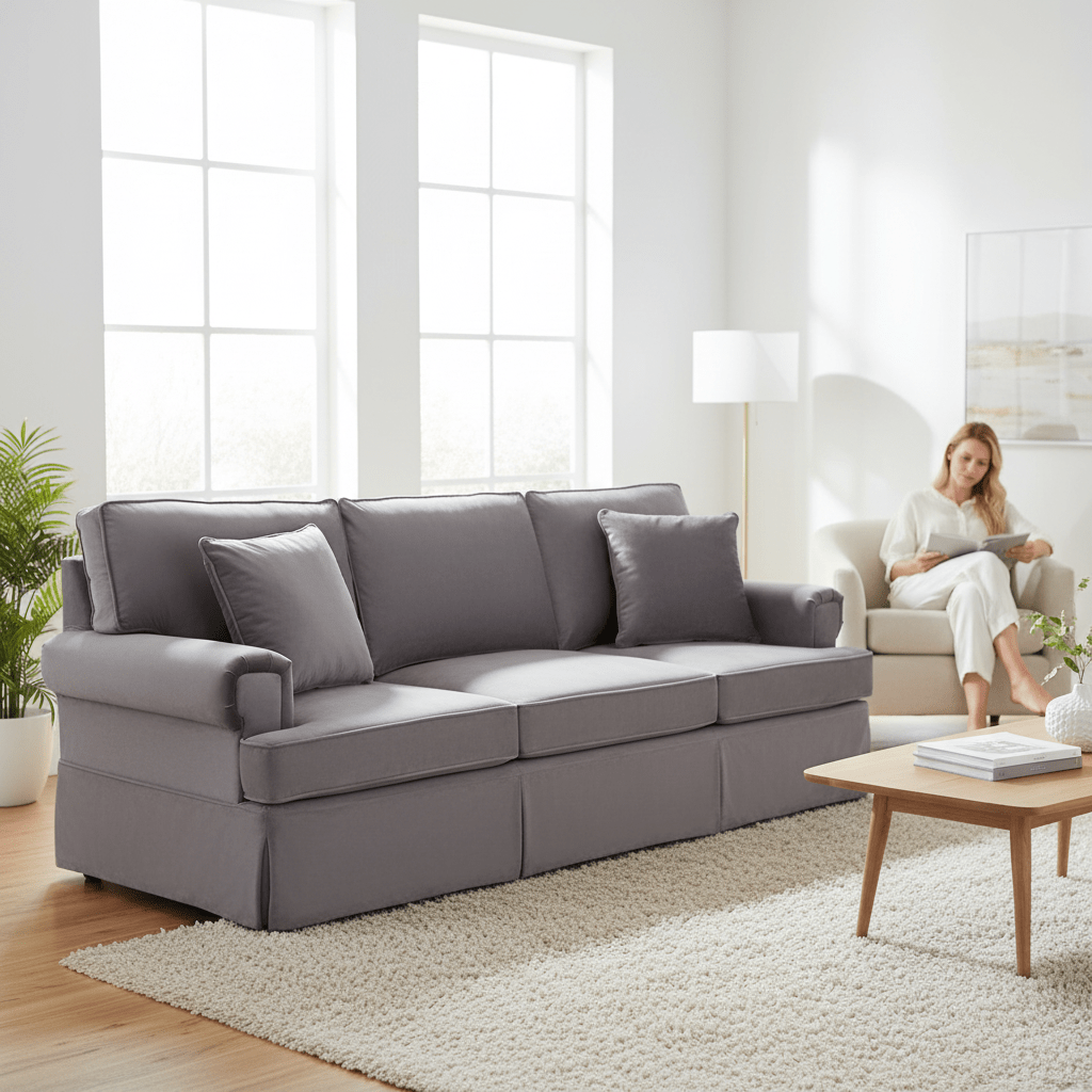 Ralph Three Seat Grey Velvet Sofa
