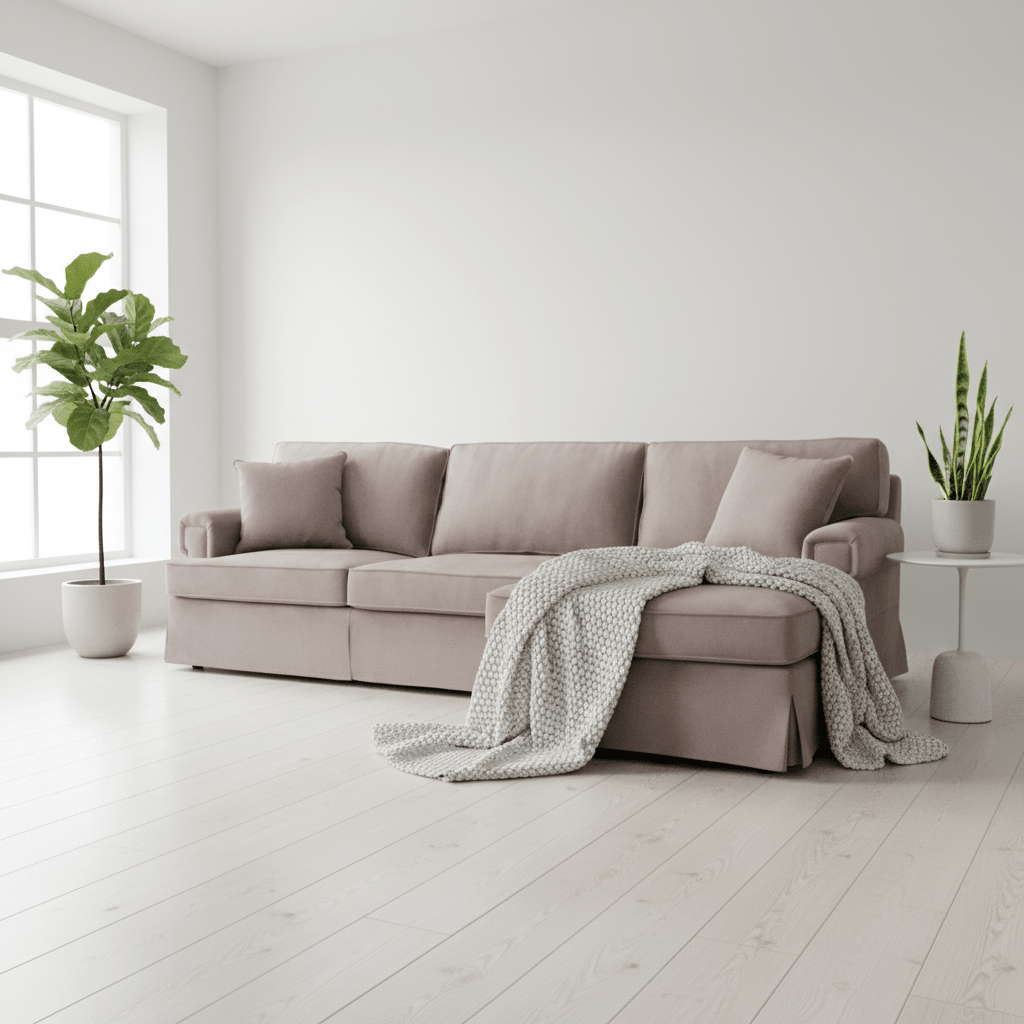 Ralph Three Seat Mink Velvet Right Chaise Sofa