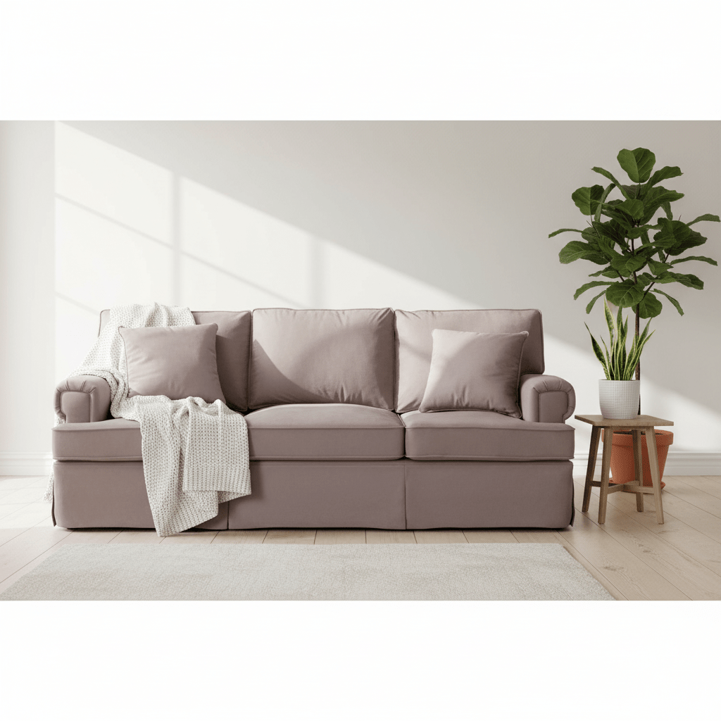 Ralph Three Seat Mink Velvet Sofa