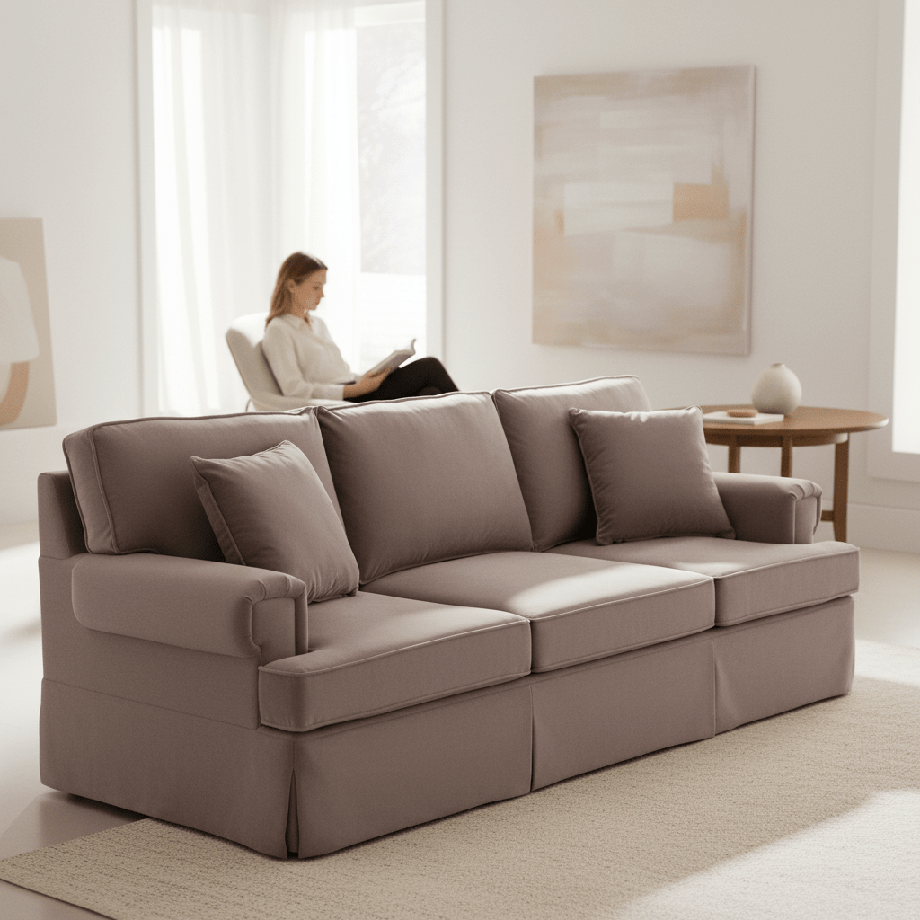 Ralph Three Seat Mink Velvet Sofa