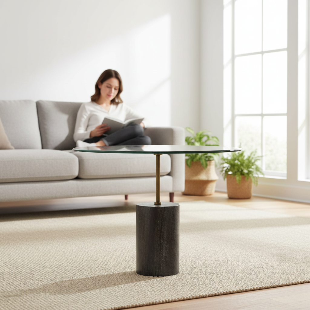 Rany Glass And Black Marble Side Table