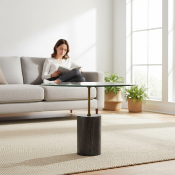 Rany Glass And Black Marble Side Table