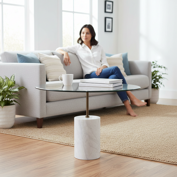 Rany Glass And White Marble Side Table