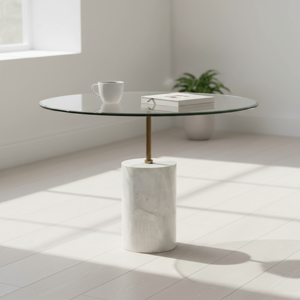 Rany Glass And White Marble Side Table