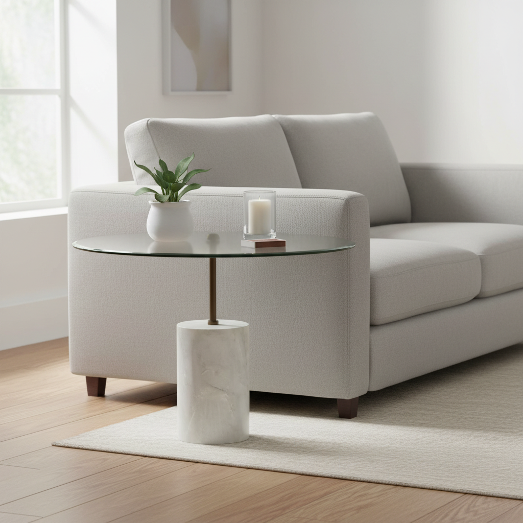 Rany Glass And White Marble Side Table