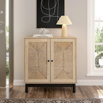 Rattan double door wooden sideboard