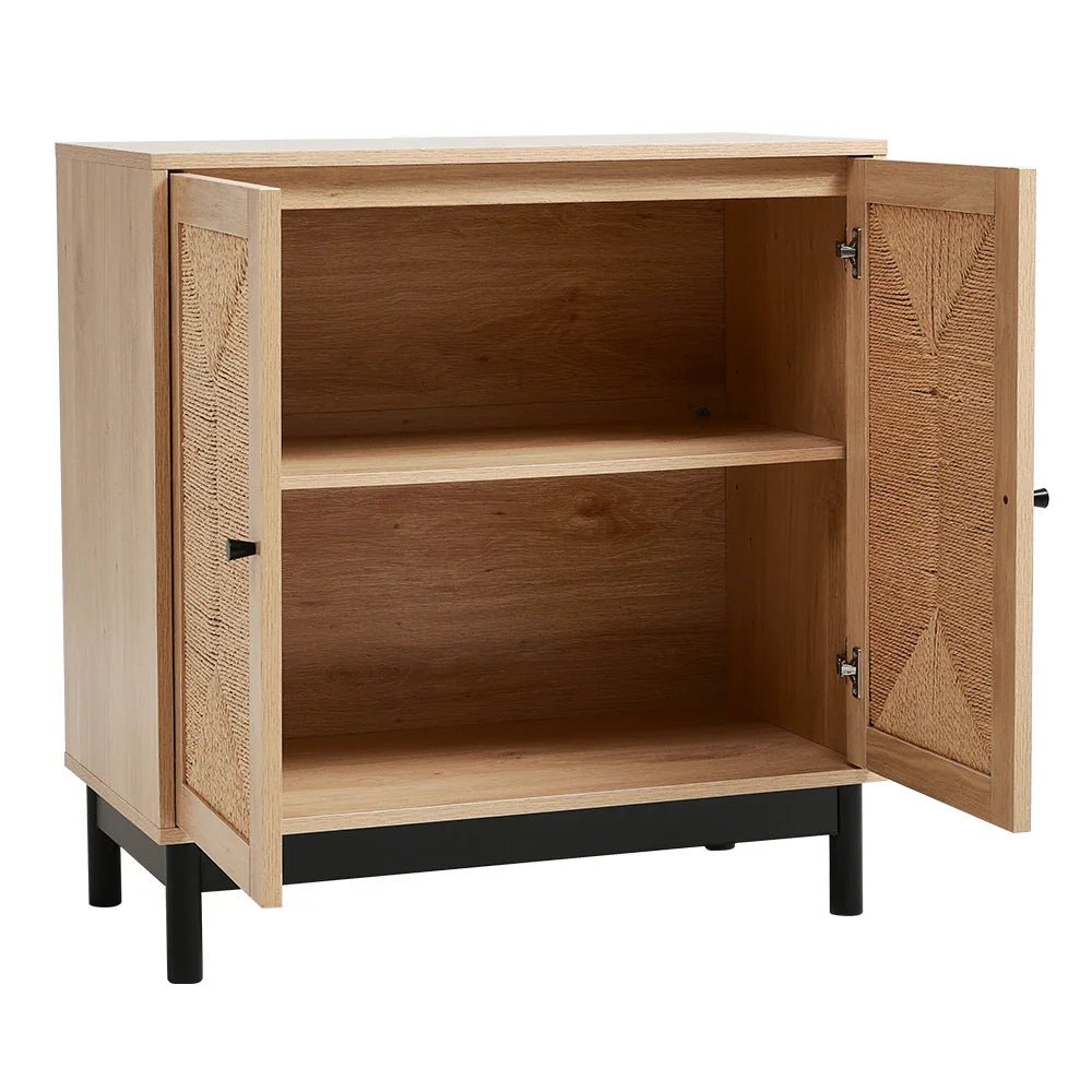 Rattan double door wooden sideboard