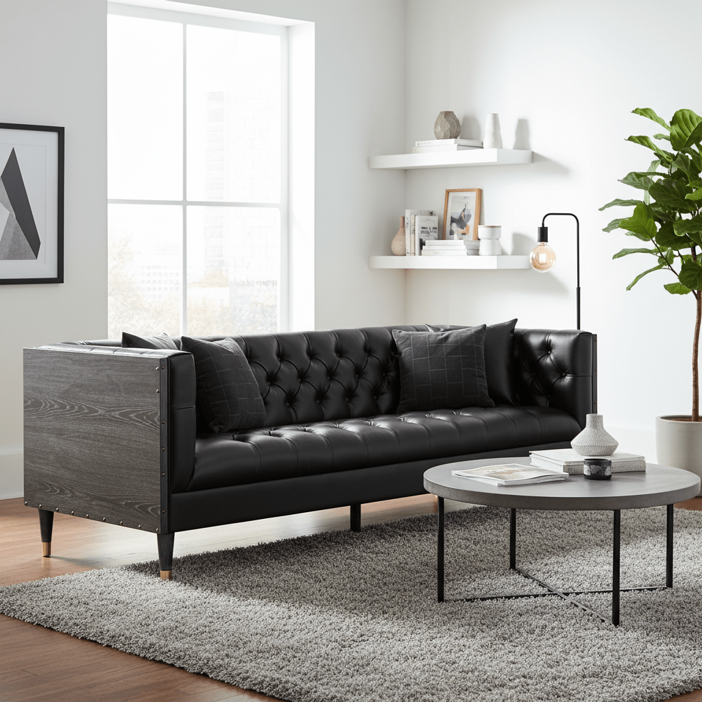 Raven 3 Seat Black Faux Leather Sofa