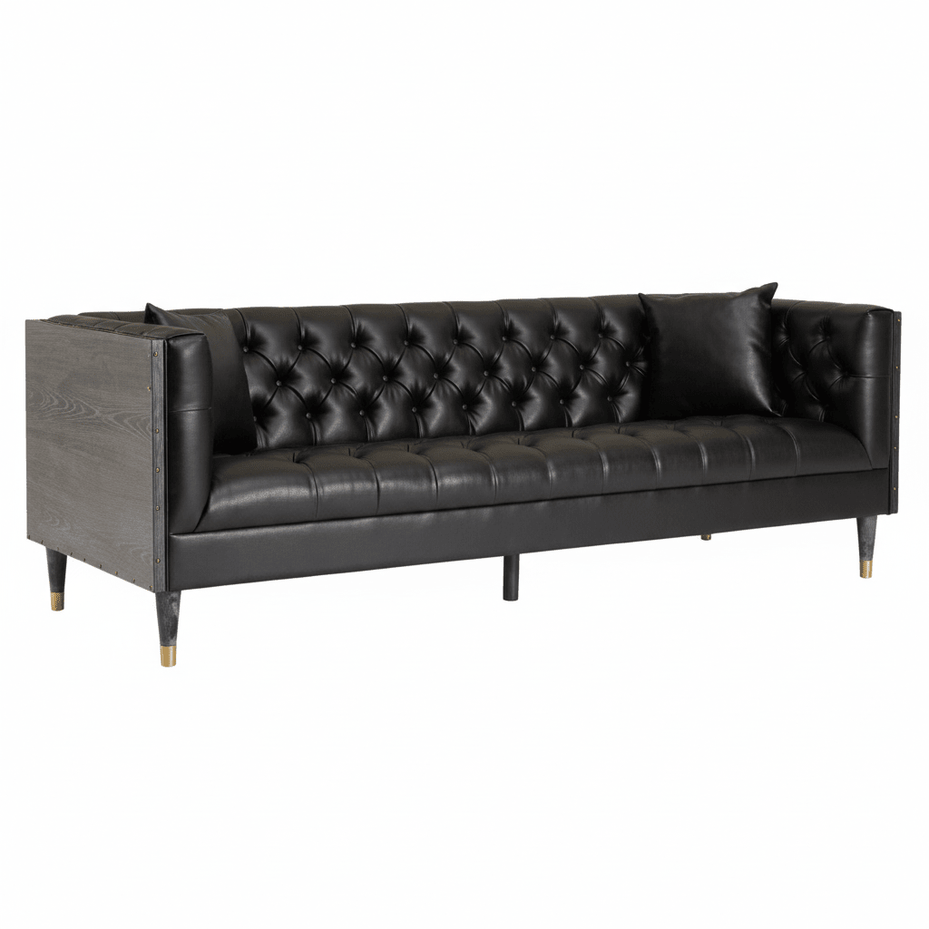 Raven 3 Seat Black Faux Leather Sofa