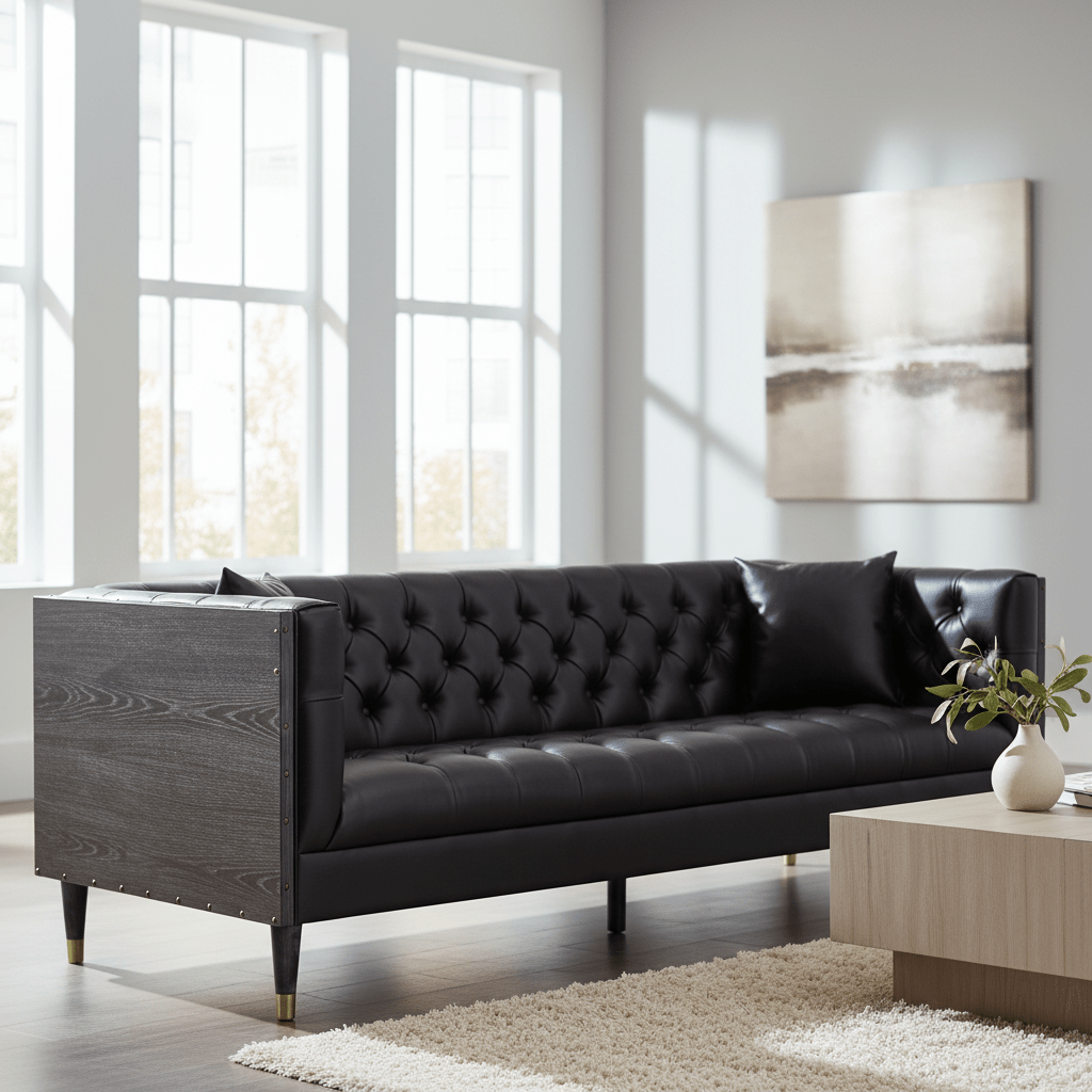 Raven 3 Seat Black Faux Leather Sofa