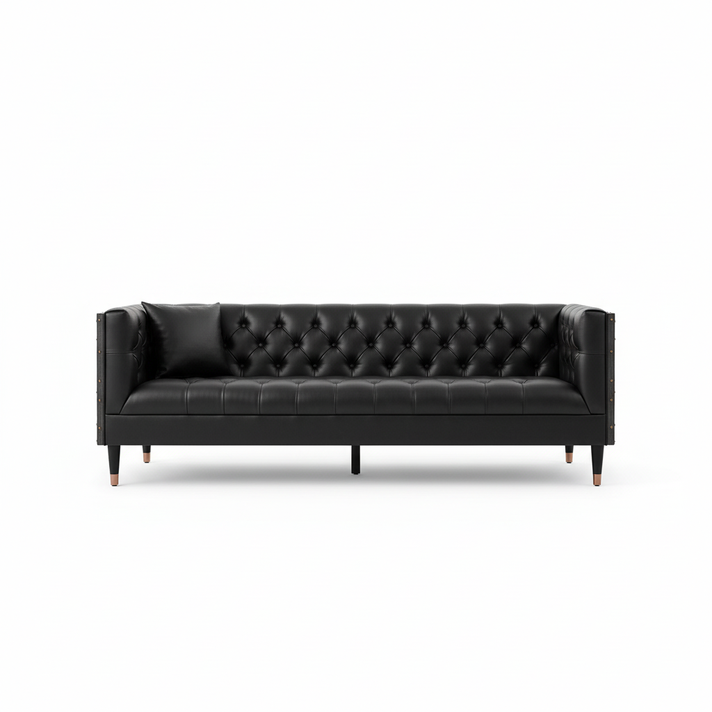 Raven 3 Seat Black Faux Leather Sofa