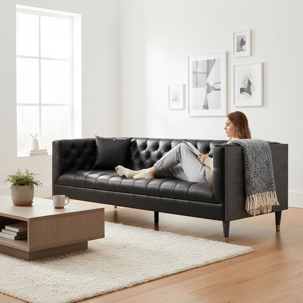 Raven 3 Seat Black Faux Leather Sofa