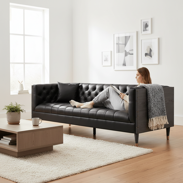 Raven 3 Seat Black Faux Leather Sofa