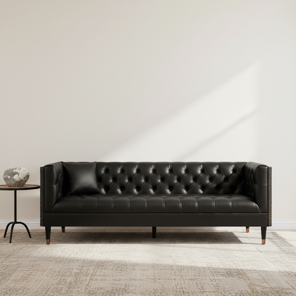 Raven 3 Seat Black Faux Leather Sofa