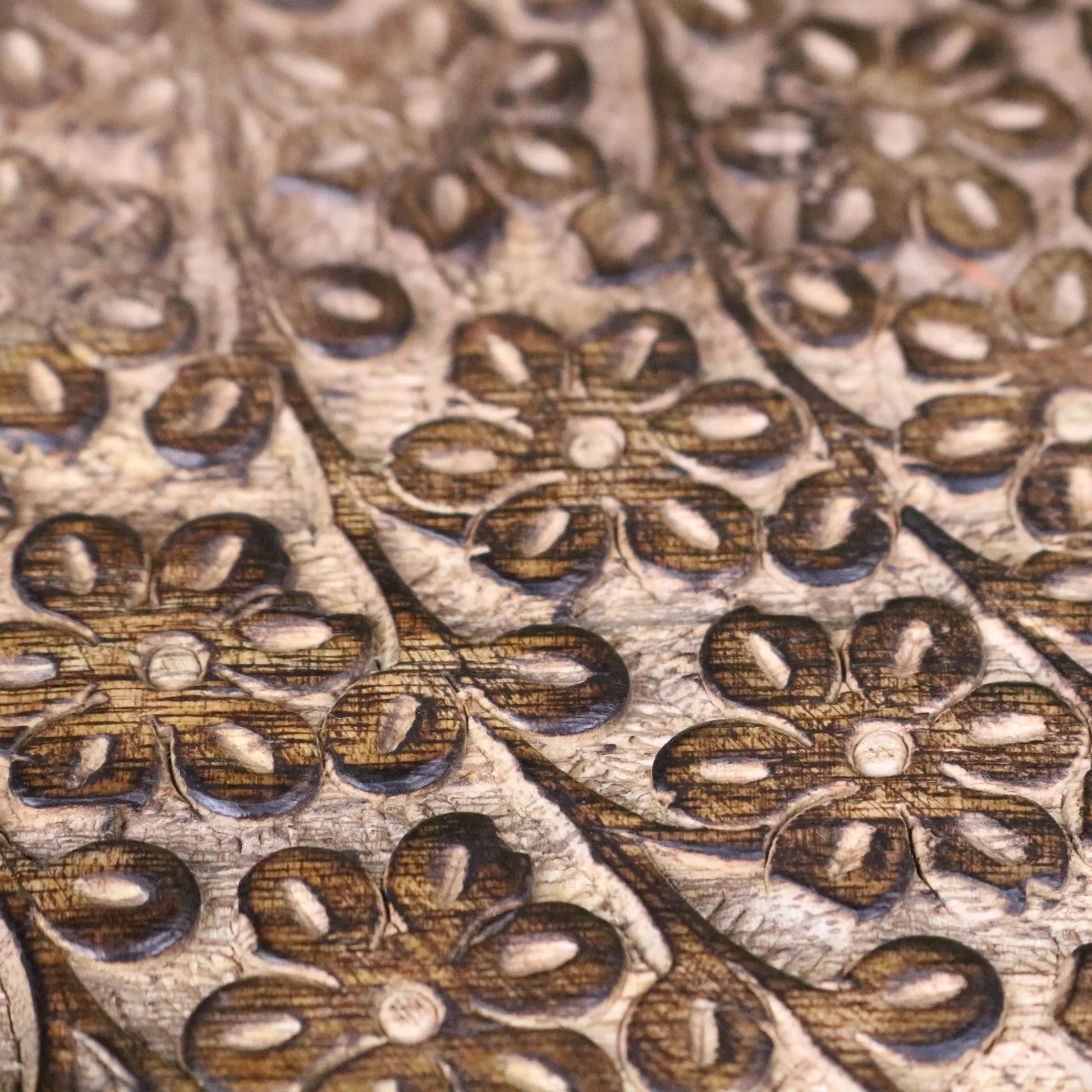 Rawlan Carved Wooden Side Table Burnt Finish