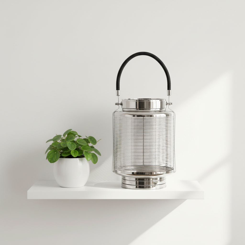 Raya Large Nickel Stripe Lantern