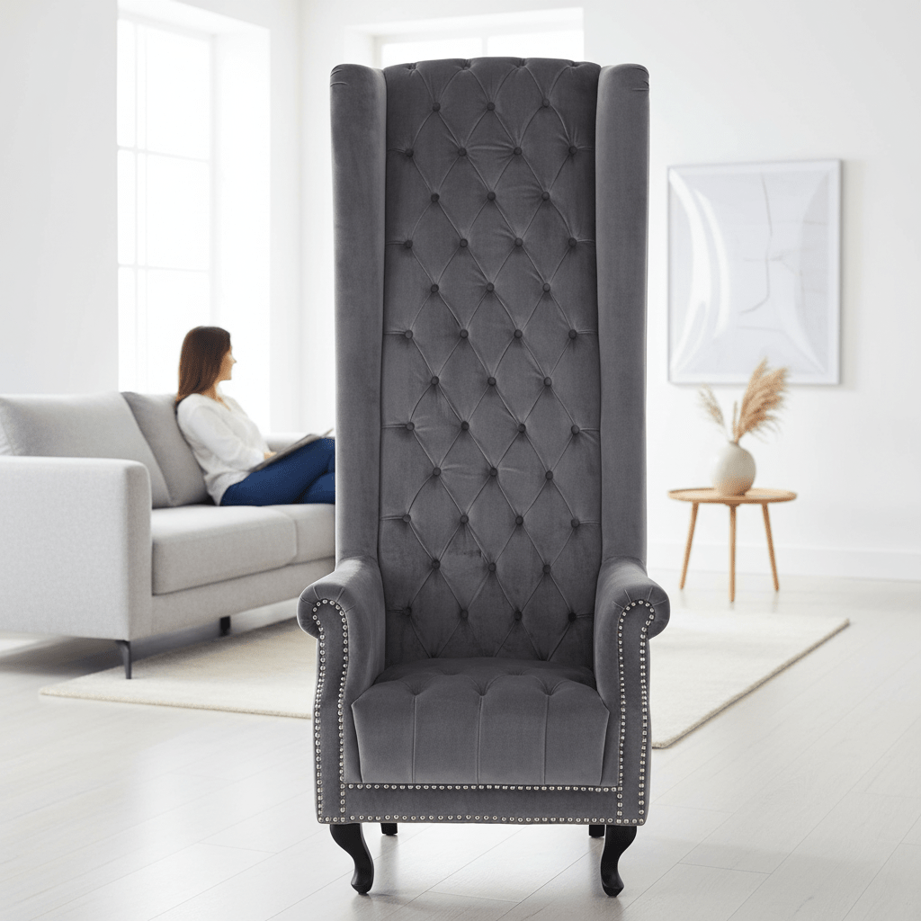 Regents Park Grey Velvet Tall Porter Chair