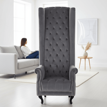 Regents Park Grey Velvet Tall Porter Chair
