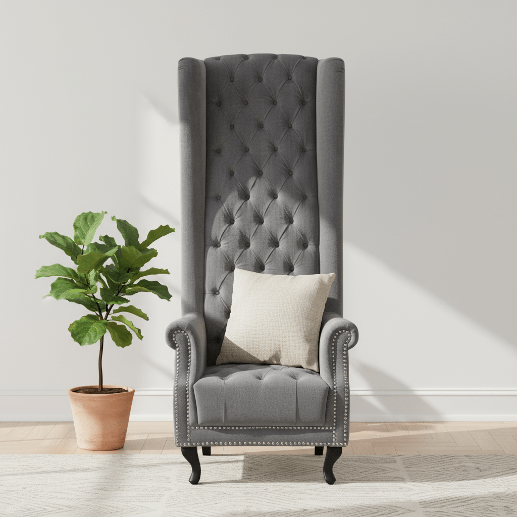 Regents Park Grey Velvet Tall Porter Chair