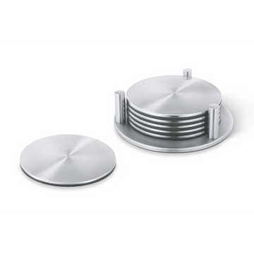 Regio Brushed Stainless Steel Coaster Set with Stand - 6 Piece