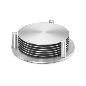 Regio Brushed Stainless Steel Coaster Set with Stand - 6 Piece