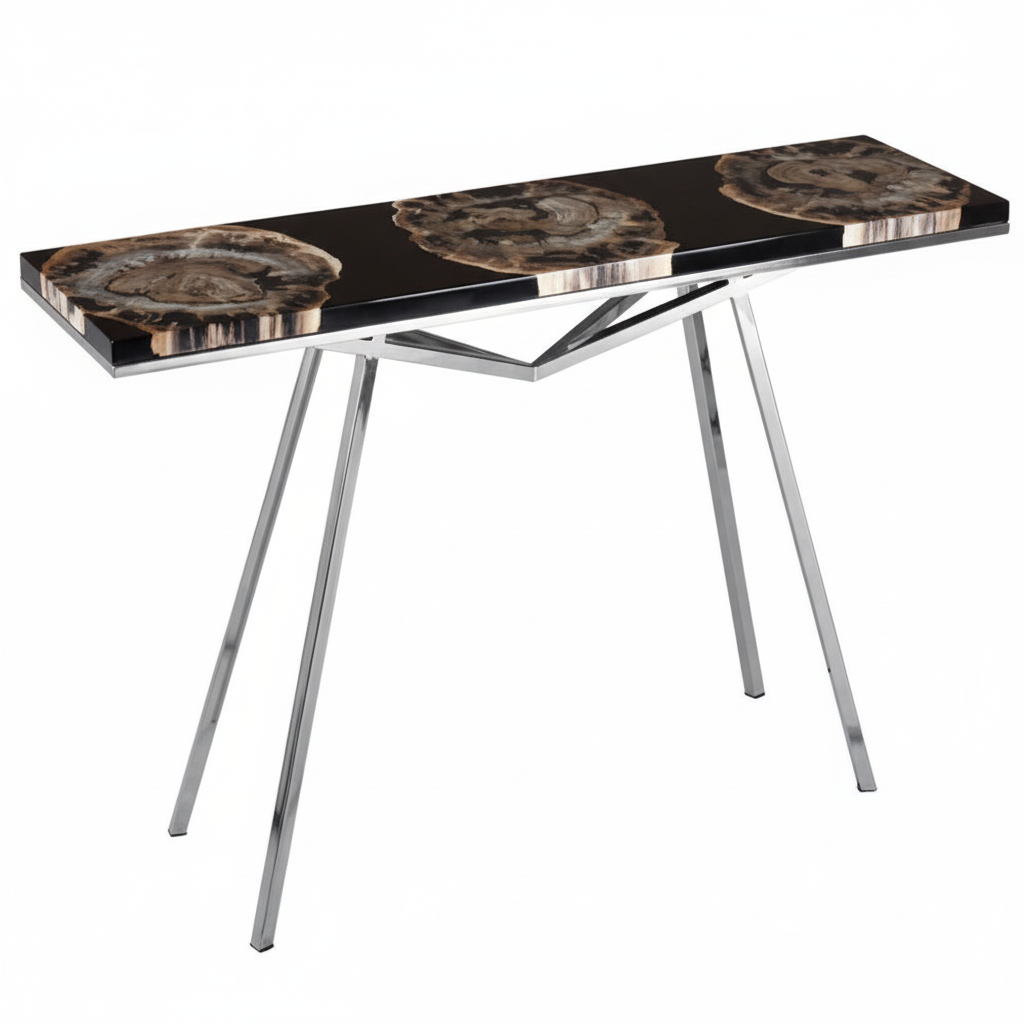 Relic Black Resin And Silver Legs Console Table