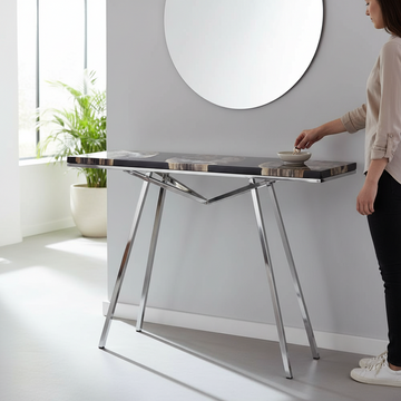 Relic Black Resin And Silver Legs Console Table