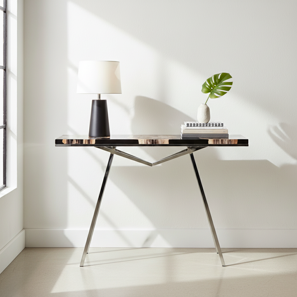 Relic Black Resin And Silver Legs Console Table