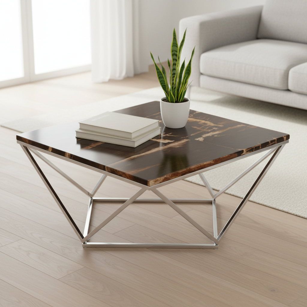 Relic Dark Petrified Wood Top Coffee Table