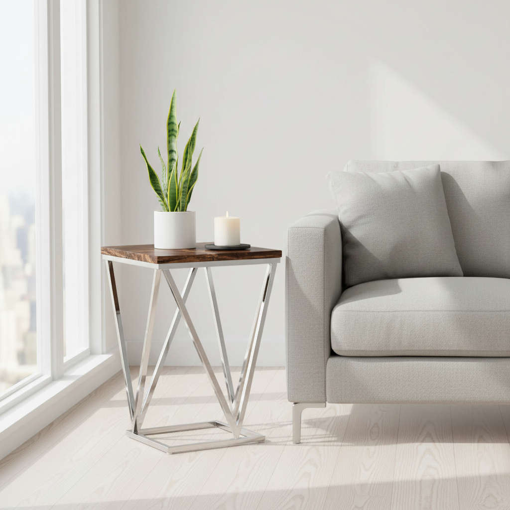 Relic Dark Petrified Wood Top Side Table