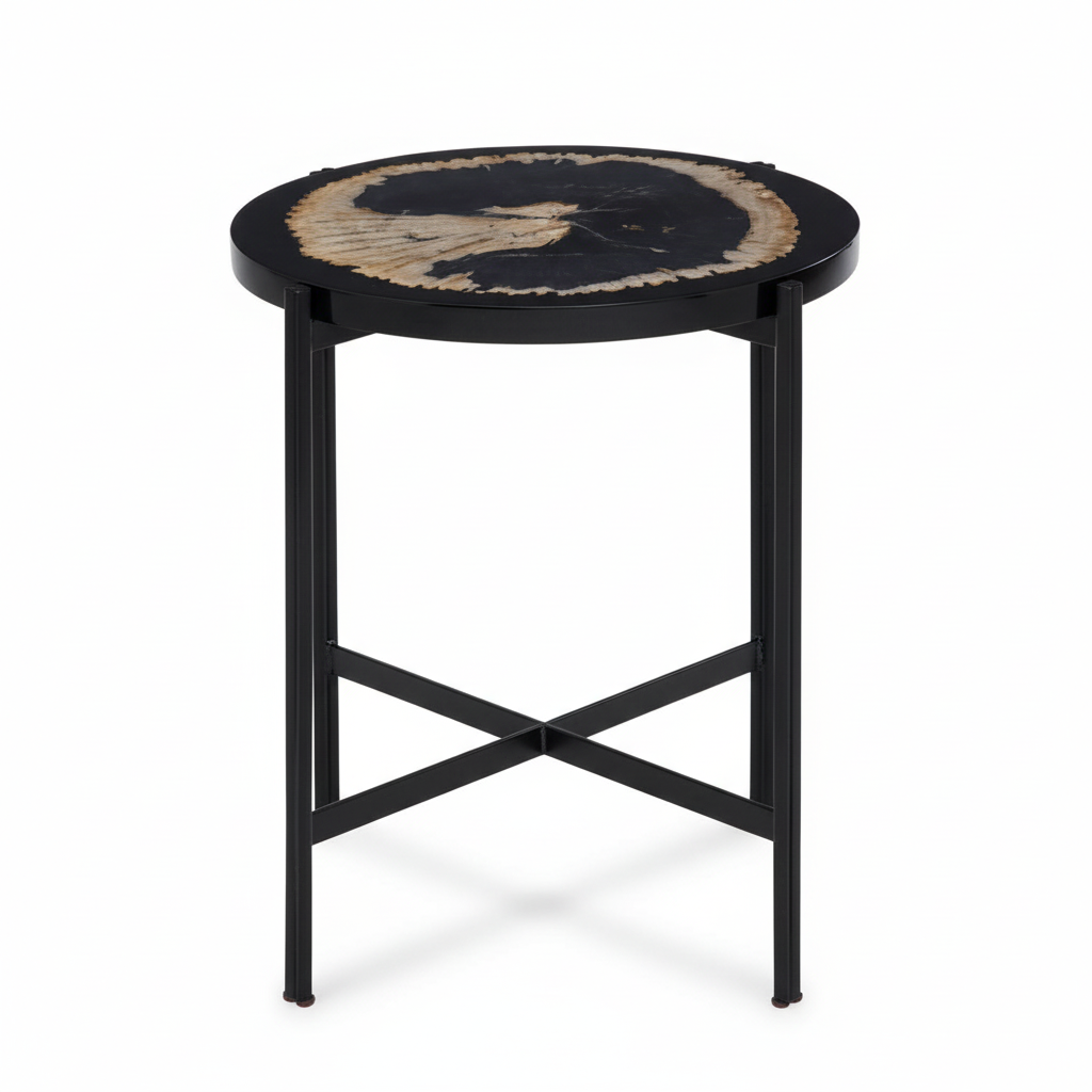 Relic Petrified Wood and Resin Side Table