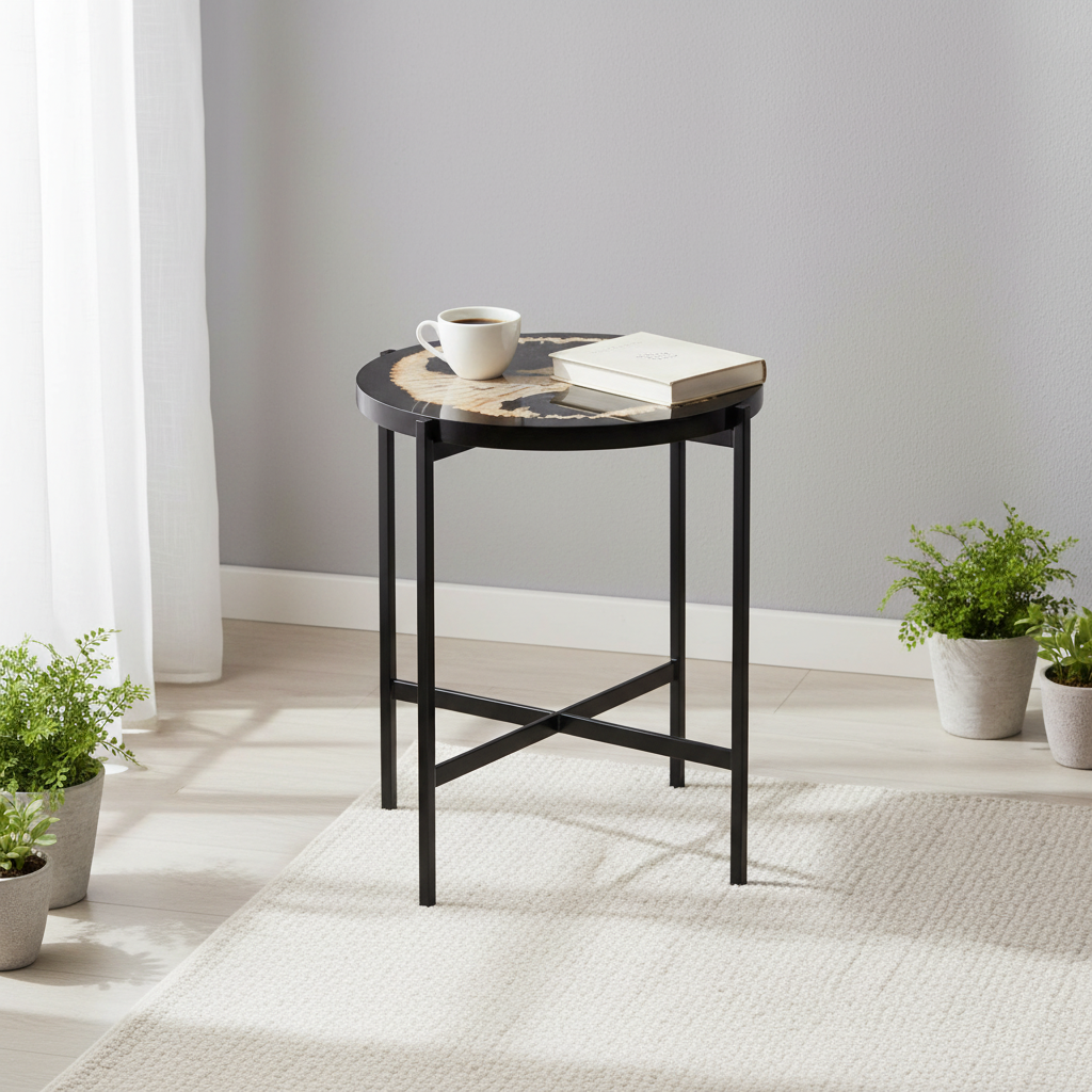 Relic Petrified Wood and Resin Side Table