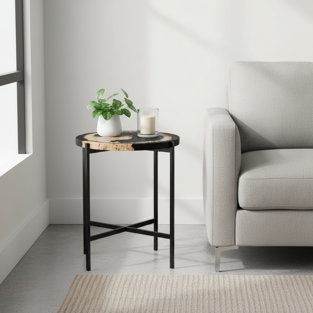 Relic Petrified Wood and Resin Side Table