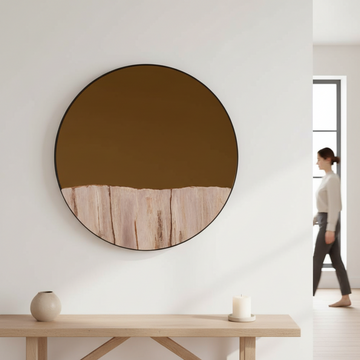 Relic Petrified Wood Tile Large Round Mirror