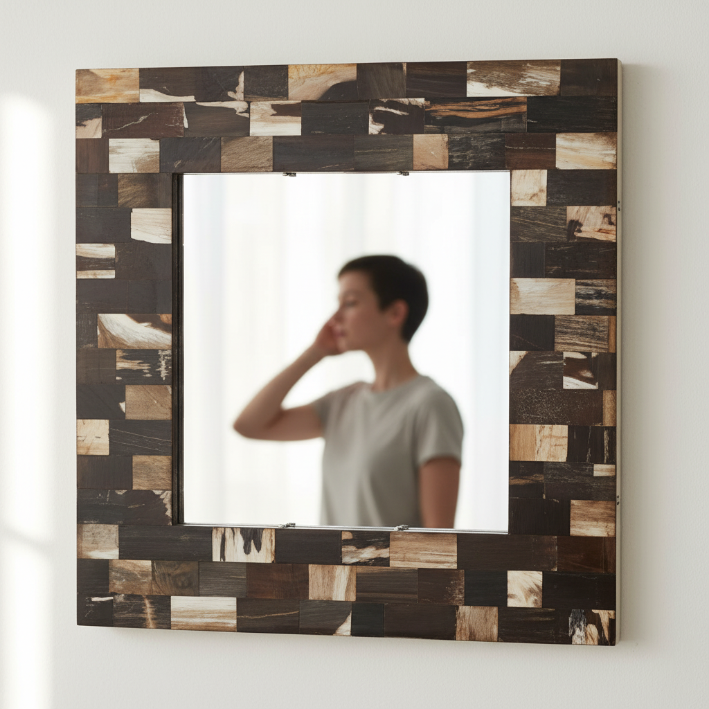 Relic Square Petrified Wood Wall Mirror
