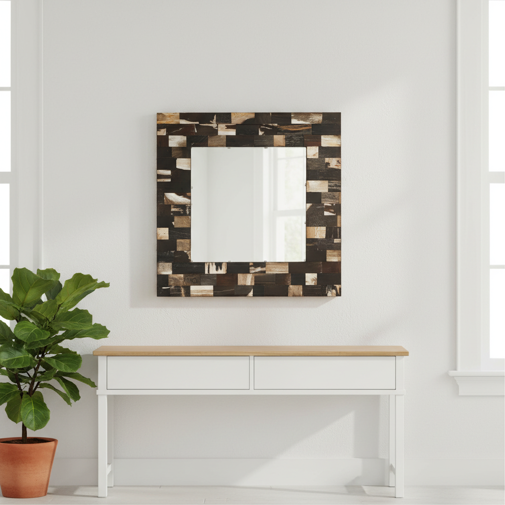 Relic Square Petrified Wood Wall Mirror