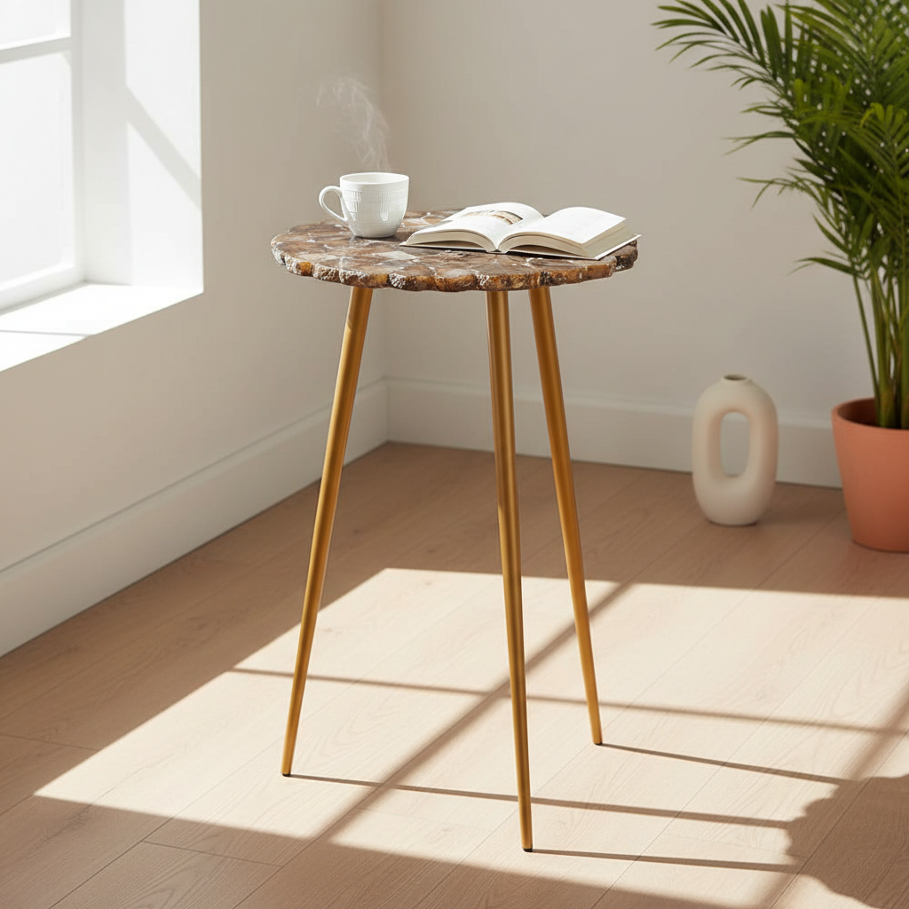 Relic Round  Side Table with Agate Top