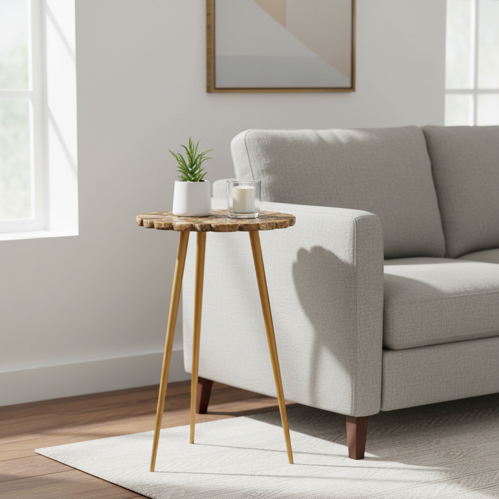 Relic Round  Side Table with Agate Top