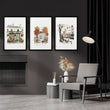Retro Travel Posters London Scenes Terracotta & White wall art displayed on a wall in a styled room — view 2