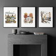 Retro Travel Posters London Scenes Terracotta & White wall art displayed on a wall in a styled room — view 3